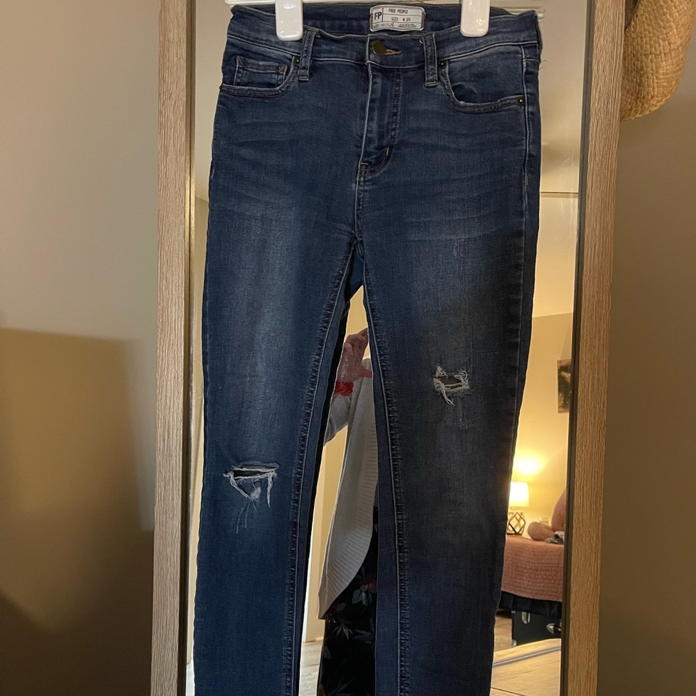 Free People Great Heights Frayed Hem Skinny Jeans